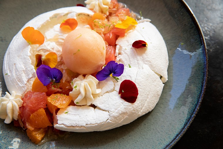 The pavlova at Bludorn will change with the seasons. - PHOTO BY JULIE SOEFER