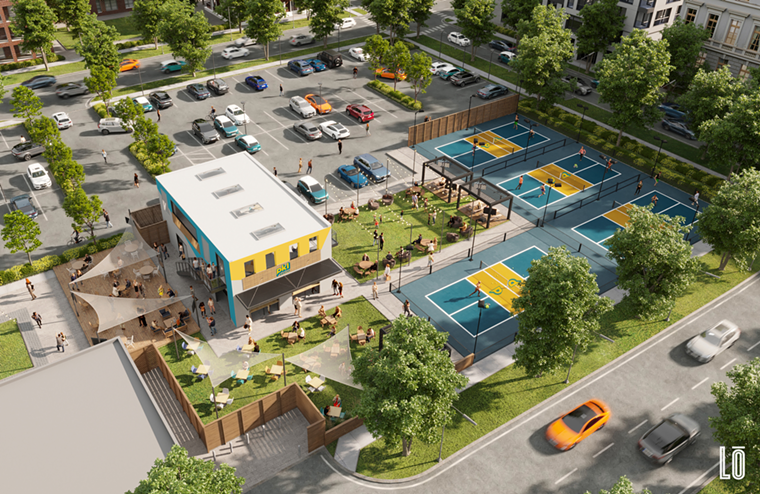 Get some exercise or just watch others play at PKL Social. - RENDERING BY LOE ORTEGA ARCHITECTURE