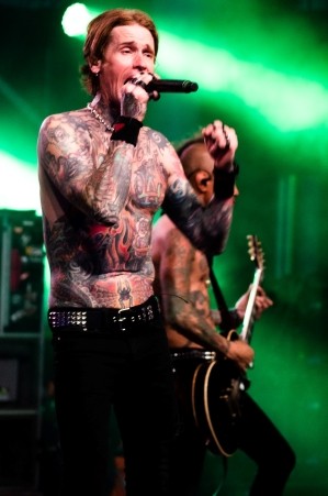 Josh Todd, in all of his tatted glory, dispalyed a fine voice Sunday night, despite suffering from a case of COVID within the past week. - PHOTO BY PATRICK ALCALA