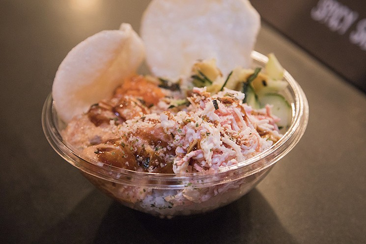Moku Bar’s Mady Bowl is a fan favorite with spicy salmon and salty shrimp chips. - PHOTO BY GWENDOLYN KNAPP