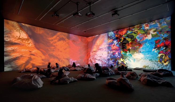 Also on view this summer is Worry Will Vanish Dissolution, by Pipilotti Rist, a two-channel video and sound installation (ed. 3/3) that wraps the corner in a cosmic embrace. - PHOTO BY ALEX DELFANNE