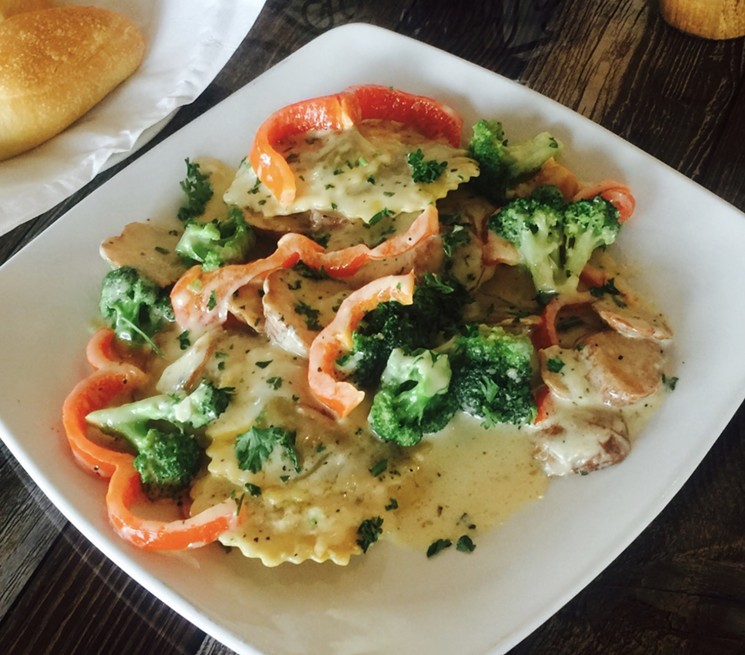 Creamy ravioli dish stuffed with mushrooms at Angelo's. - PHOTO BY ANGELO'S PIZZA AND PASTA