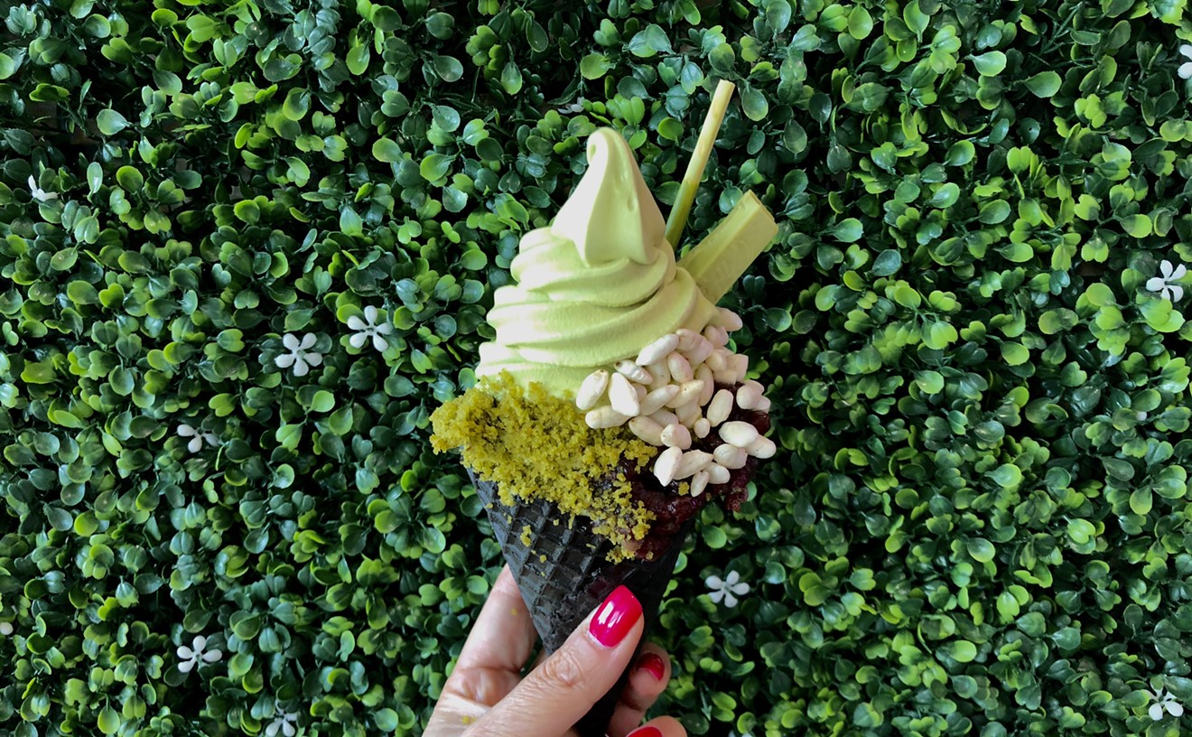Twisted Love's "I Love You Match," rings in at $6.50, and comes with matcha soft serve, red beans, rice crispies, and matcha cake.