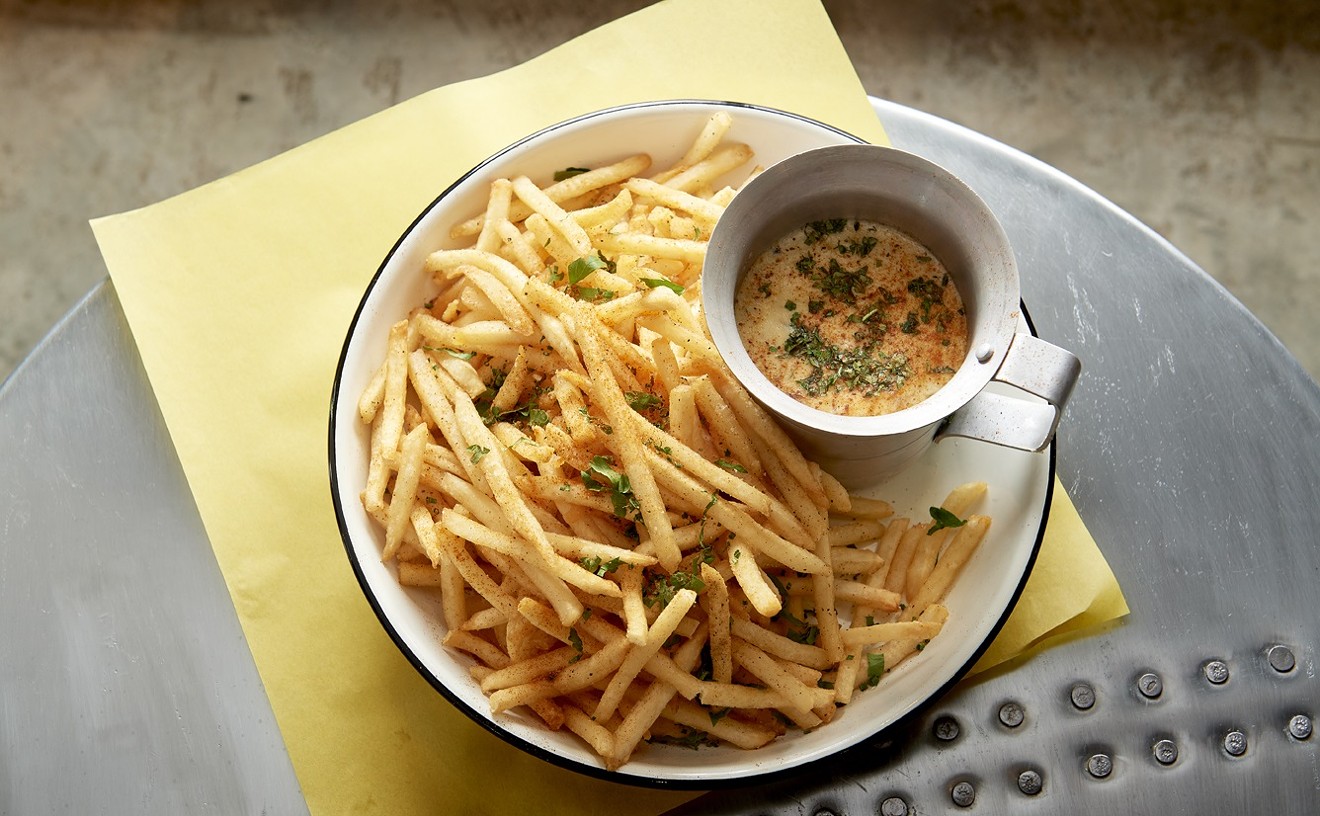 Forget cheese fries. La Lucha's fries are served alongside creamy blue crab chowder.