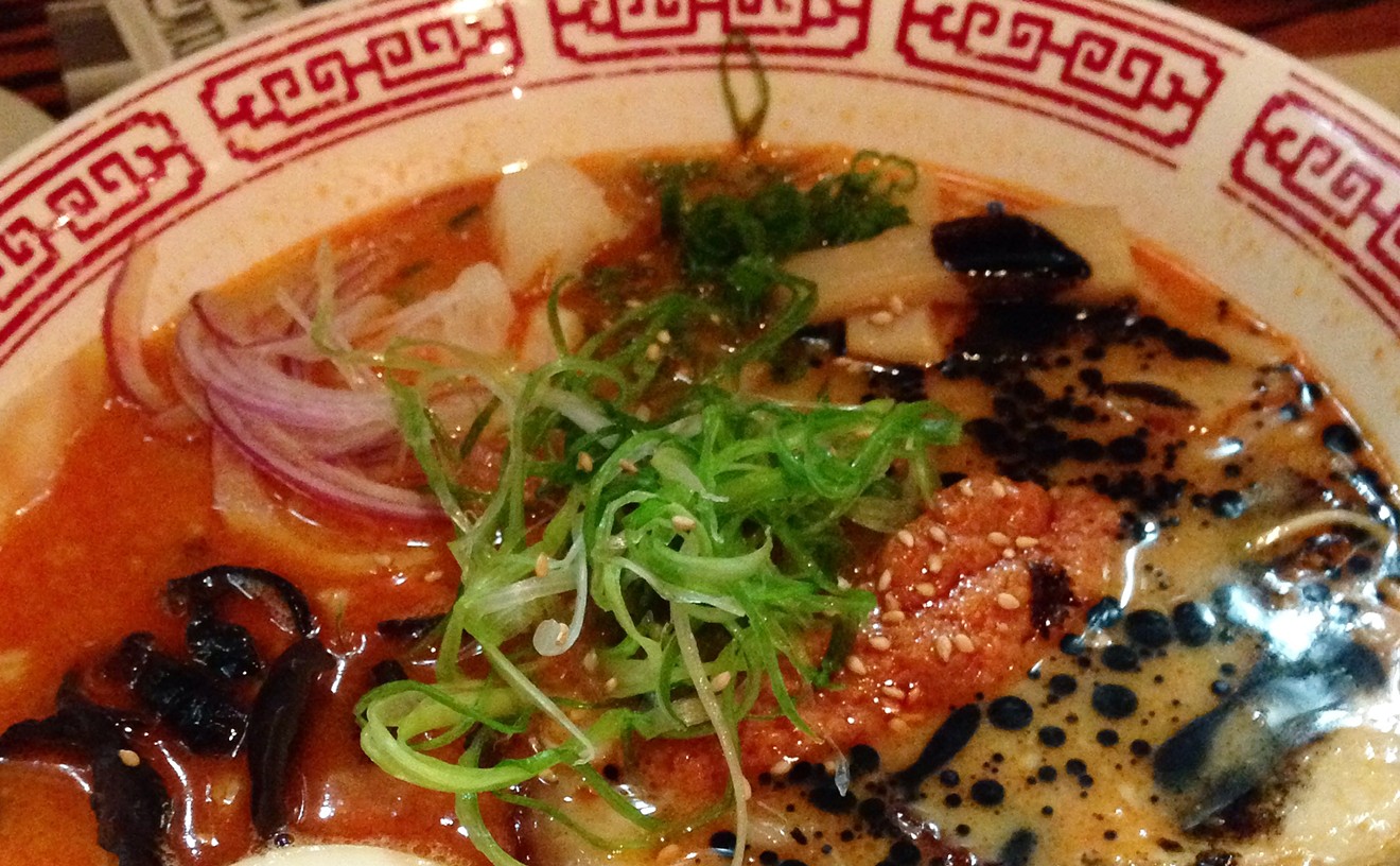 The spicy miso ramen at Tiger Den contains thick noodles that are just thick enough to withstand the hot broth.