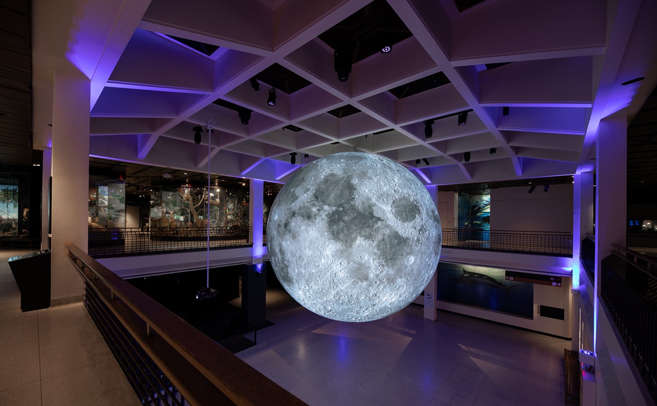 Luke Jerram's Moon, hanging in the Houston Museum of Natural Science's Glassell Hall.