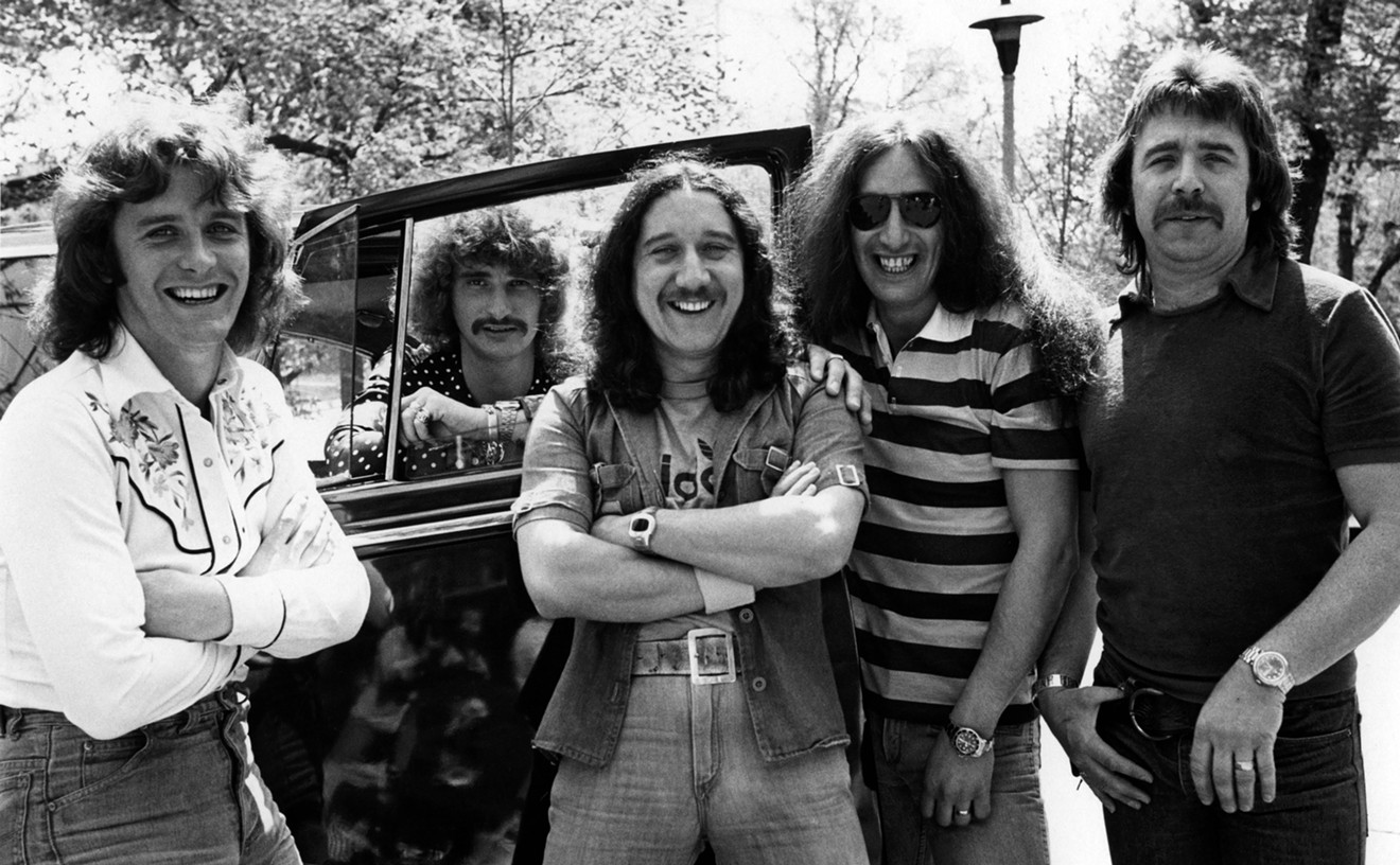 Uriah Heep in the mid-1970's: John Wetton, David Byron, Mick Box, Ken Hensley, and Lee Kerslake.