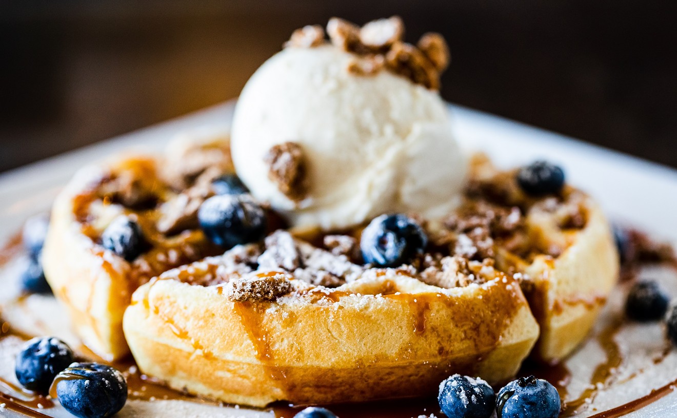 Dig into Blueberry Gingersnap Waffle at Max's Wine Dive.