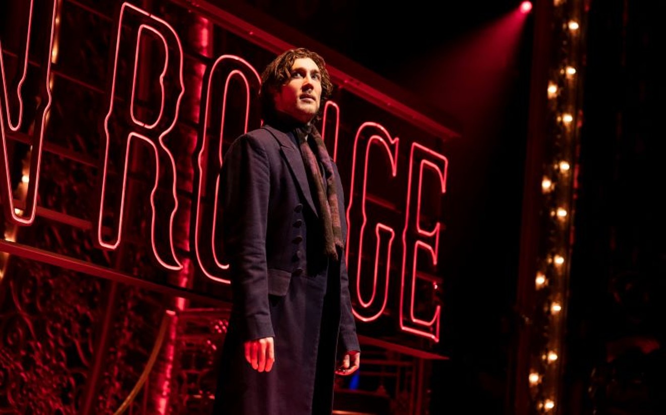 Conor Ryan delivers a true star turn as Christian in the national tour of Moulin Rouge! The Musical at Broadway at the Hobby.