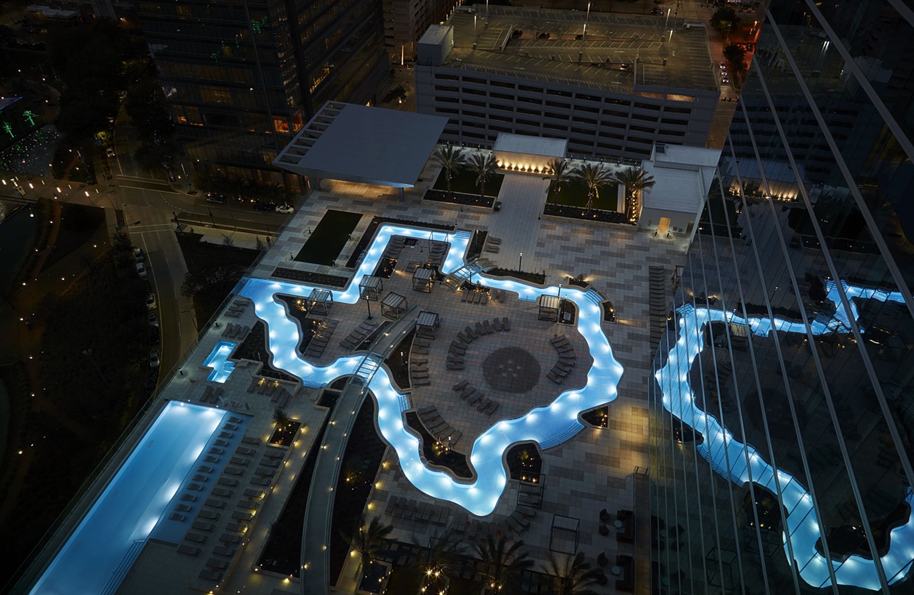 Texas-shaped Lazy River at Night, Marriott Marquis Houston