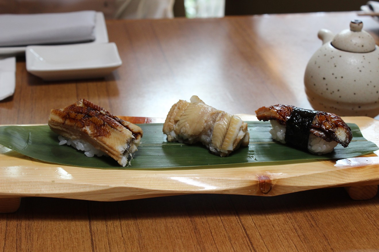 Two servings of anago and one of unagi (on the right) at Kata Robata.