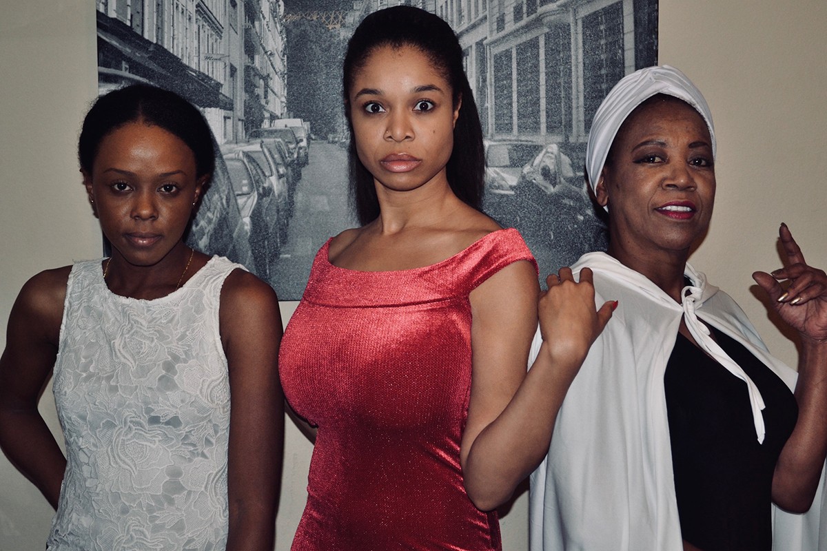 (L) Allana Kanye Grundy, Nyasha Amani Rasheed and (R) Trisha Duncan portray Eartha Kitt at different stages in her life during the world premiere of The Disappearance of Eartha Kitt, January 18-28 at Midtown Art Center.