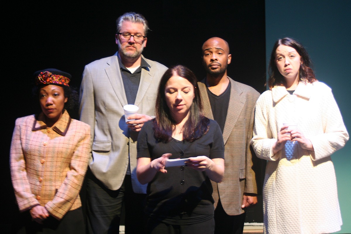 Mildred's Umbrella Theater Company presents Well, by Lisa Kron. Shown are Callina Situka, Ryan Kelly, Xzavien Hollins, Shelby Blocker and (front row) Sammi Sicinski (as Kron).
