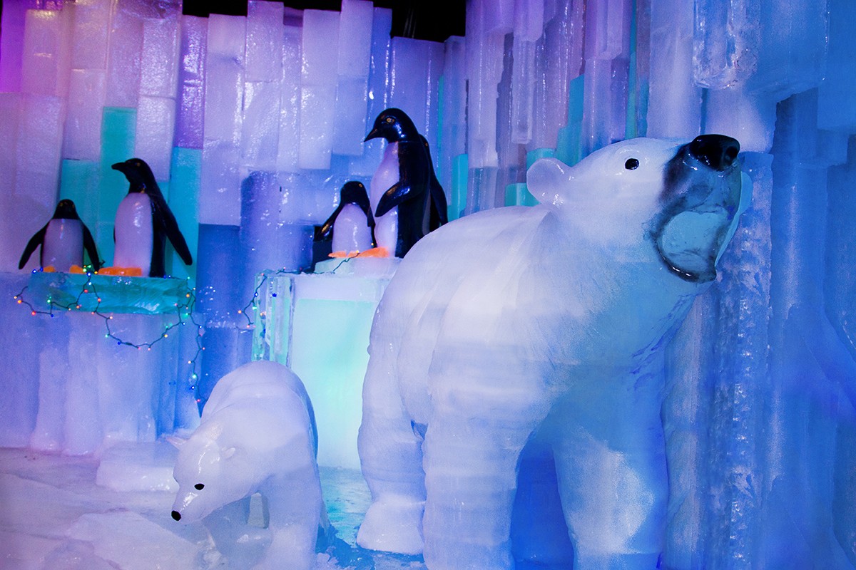 ICE LAND by the numbers: two million pounds of ice, 1,000 parkas, and a 28,000 square foot interior that's chilled to nine degrees.