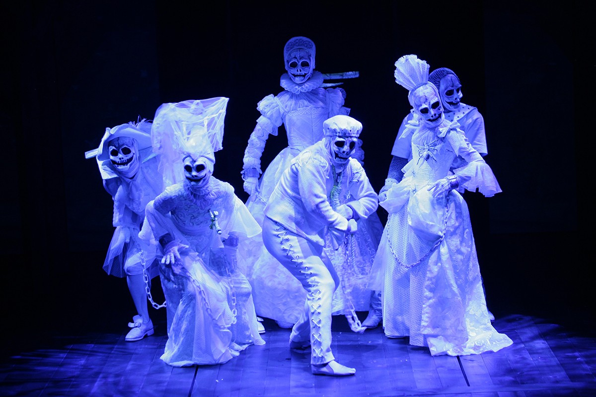 Ghastly apparitions do a death dance in the Alley Theatre's production of A Christmas Carol – A Ghost Story of Christmas.