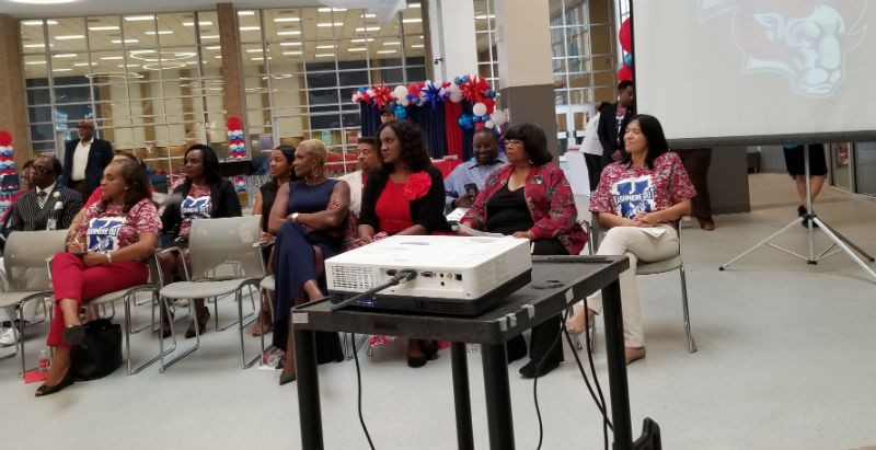 It's clear that HISD trustees - shown here in the front row Rhonda Skillen-Jones, Jolanda Jones, Wanda Adams and Anne Sung (with State Rep Alma Allen second from right) - aren't going to accept TEA's conclusions sitting down.