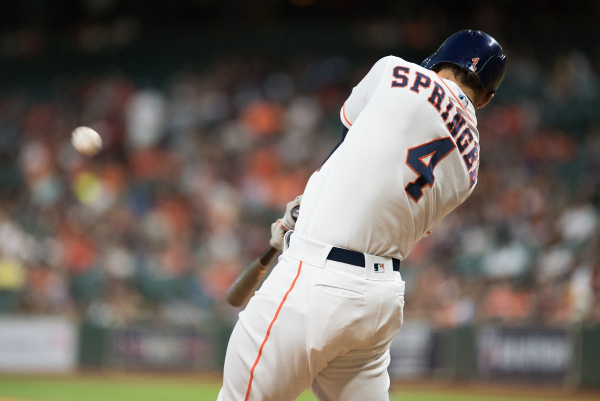 George Springer  broke his own team record with his 10th leadoff homer on Monday.