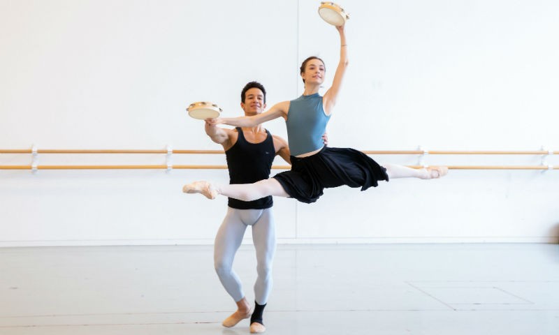 Houston Ballet Demi Soloists Mackenzie Richter and Luzemberg Santana rehearsing Stanton Welch's Tarantella.