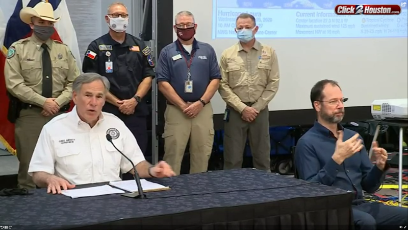 Gov. Greg Abbott addressed the public about the fast-approaching Hurricane Laura on Wednesday afternoon.