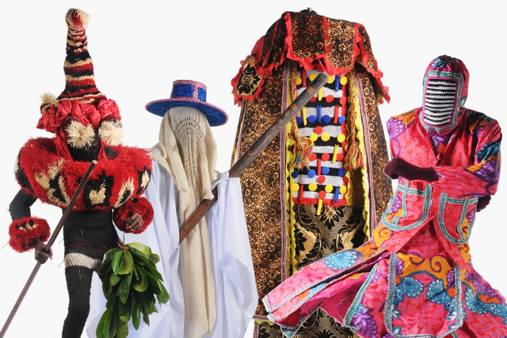 Masquerades of Egungun, Kolobo, Ekpe, and Eyo.