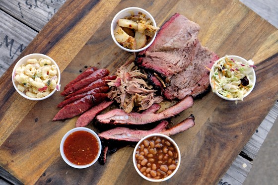 An assortment of barbecue meats and sides at Brooks' Place