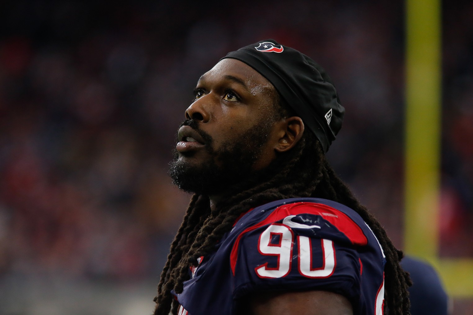 Houston Texans linebackers Jadeveon Clowney, left, and Whitney