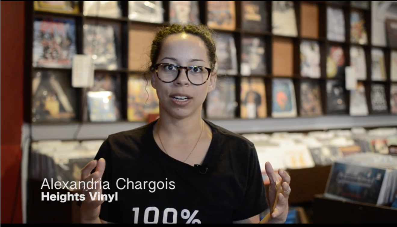 Alexandra Chargois of Heights Vinyl talks records in the vinyl-themed student film.