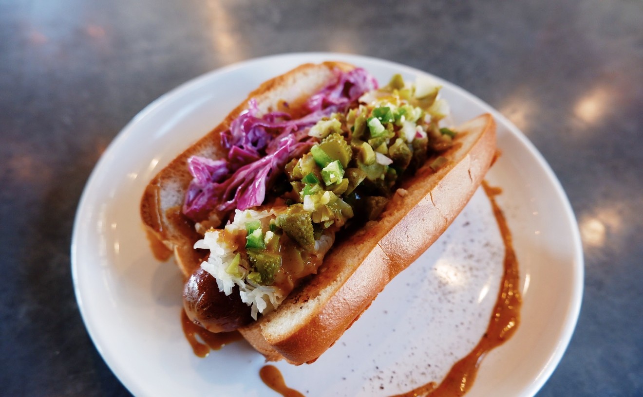 FM Kitchen's Oktoberfest Dog pairs a 44 Farms weenie with 'kraut, slaw, house relish and spicy honey mustard.