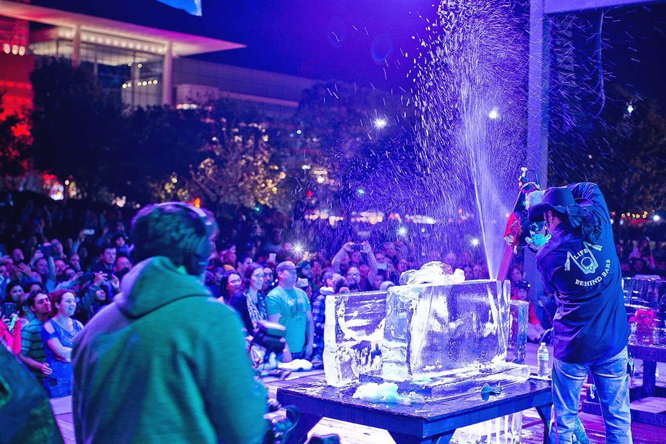 Watch the ice chips fly as Reverend Butter and DLG Ice Factory turn one ton blocks of ice into interactive art installations.