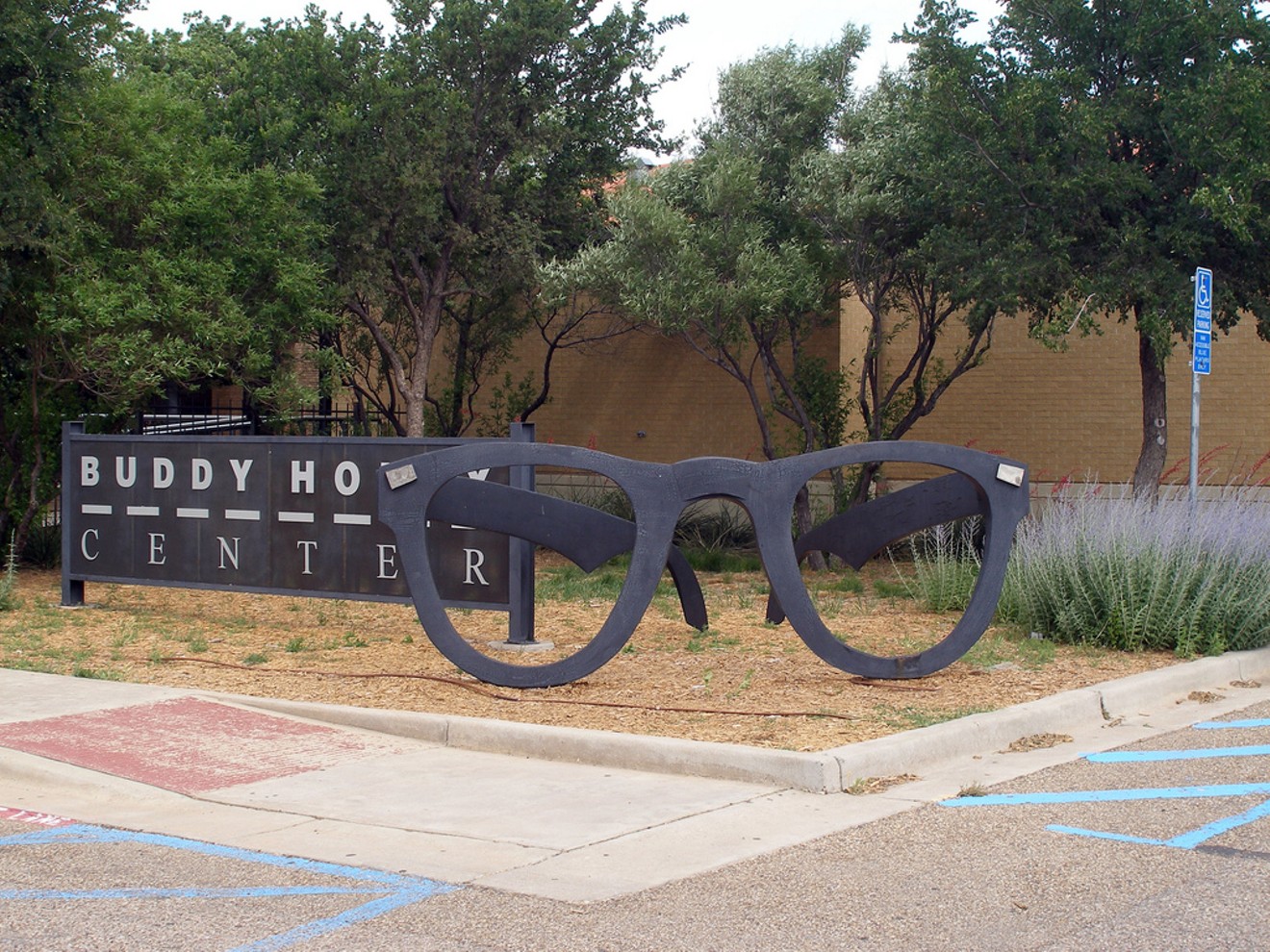 Buddy Holly's iconic glasses outside the Buddy Holly Center in his hometown of Lubbock