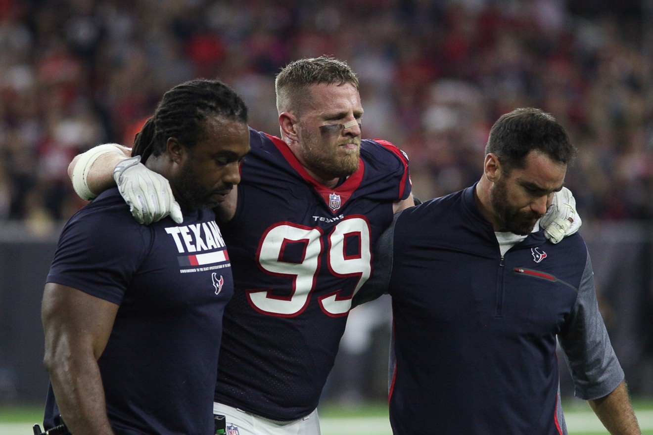 Texans' Watt tests his skill during Astros' batting practice